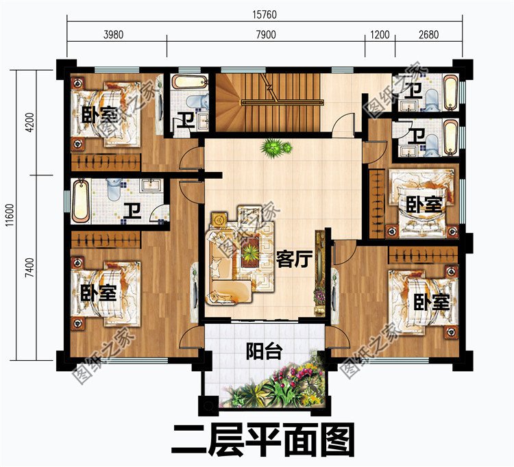 新農村帶陽臺三層樓房圖紙