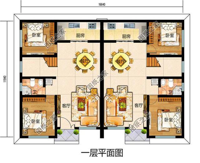 經(jīng)典農(nóng)村兄弟雙拼二層別墅設(shè)計(jì)圖，漂亮大方，快叫上自家兄弟一起蓋吧！