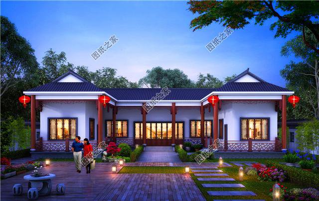 四套最接地氣的農(nóng)村一層三合院效果圖，第二套最好看，含圖紙