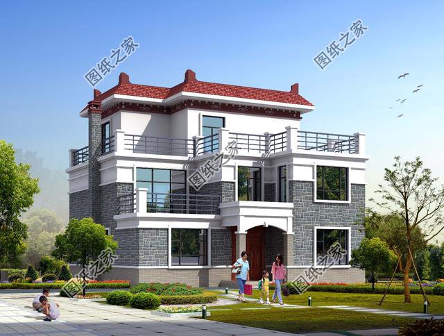 南方三層平頂樓房圖，現代流行款式，一座房子住三代