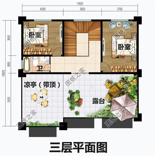 南方三層平頂樓房圖，現代流行款式，一座房子住三代