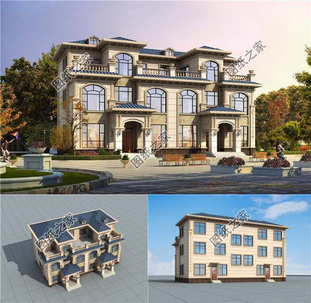 三層雙拼別墅設計圖，兩家人一起建，省時省力又好看