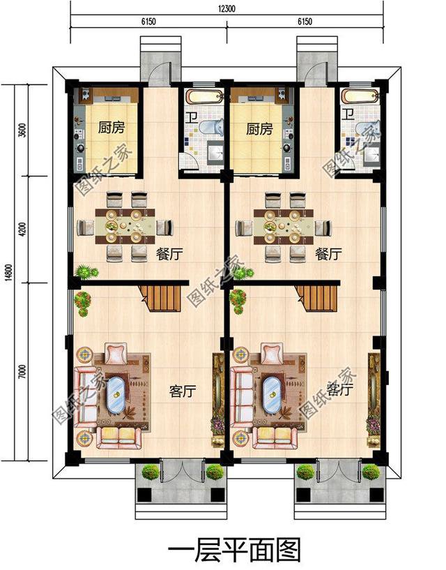 三層雙拼別墅設計圖，兩家人一起建，省時省力又好看