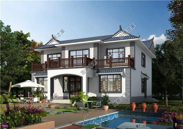 農村中式仿古二層別墅，鄰居見我家建的漂亮，也想來一棟