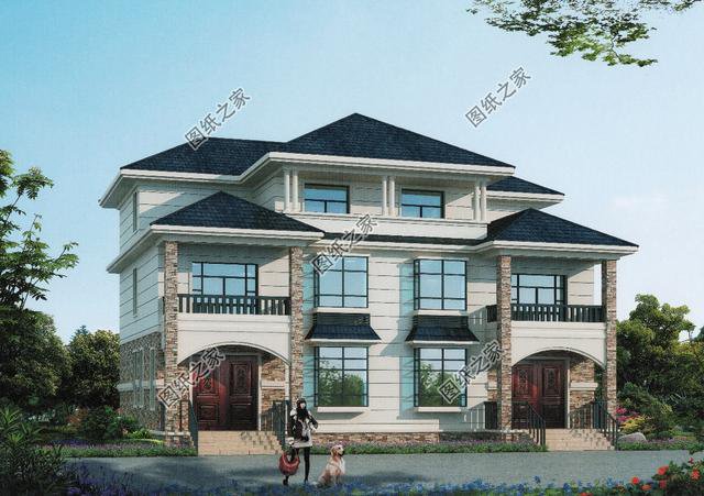 18米開間三層雙拼別墅效果圖，兩個孩子一起建，好好享受老年生活