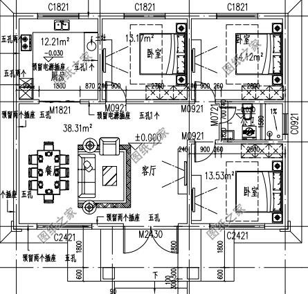 四套農村自建一層平房設計圖，戶型周正，讓人建了還想建
