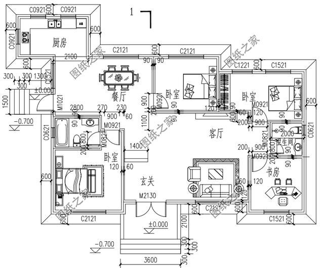 四套農村自建一層平房設計圖，戶型周正，讓人建了還想建