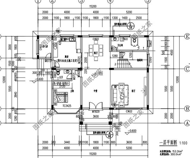 農村自建房設計圖15×12米，簡約大氣，內部結構簡單明了