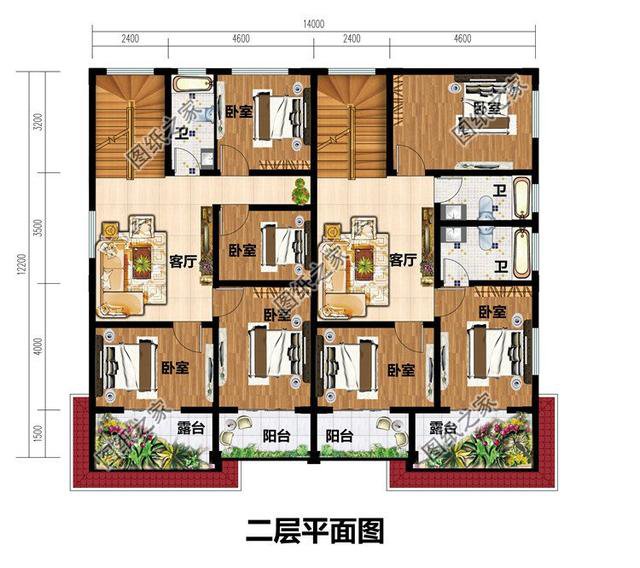 四間雙拼別墅圖，建一棟一家人互相幫襯，生活和和睦睦