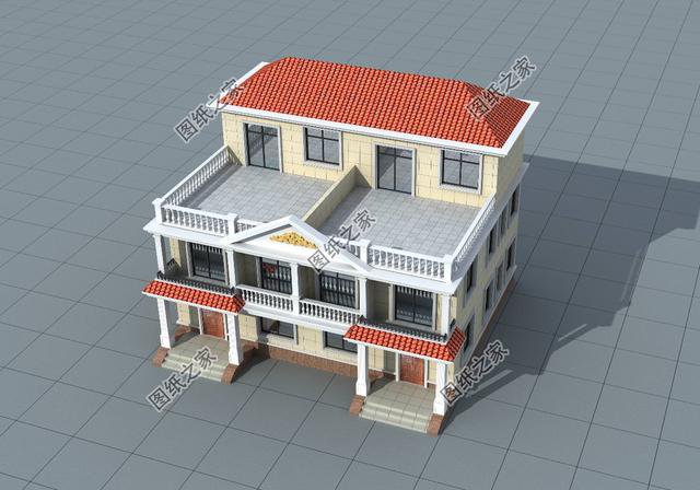 四間雙拼別墅圖，建一棟一家人互相幫襯，生活和和睦睦