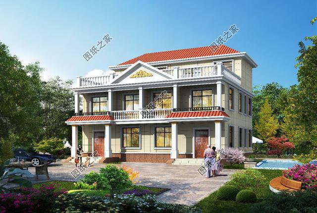 四間雙拼別墅圖，建一棟一家人互相幫襯，生活和和睦睦