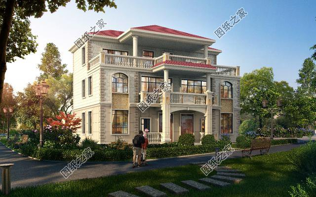 四間雙拼別墅圖，建一棟一家人互相幫襯，生活和和睦睦