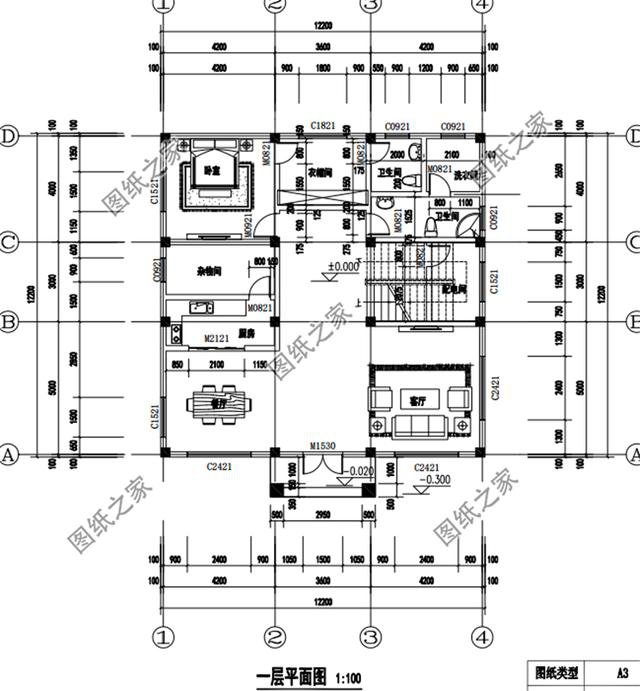農村三層12米x12米戶型圖，戶型方正，農村自建房的不二選擇