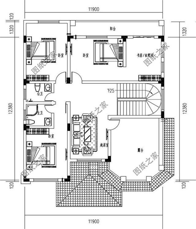 農村三層12米x12米戶型圖，戶型方正，農村自建房的不二選擇