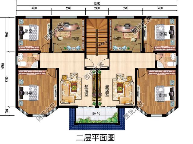 二層和二層半共堂屋雙拼別墅設計圖，建房子傳統習俗不能丟
