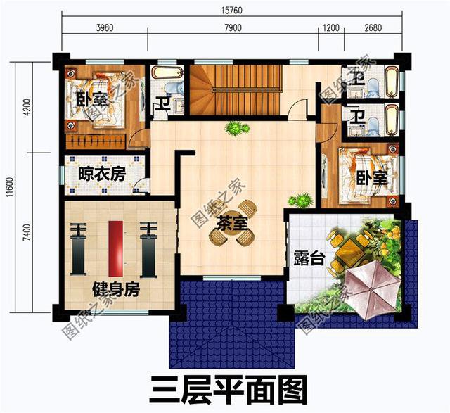 16米三開間三層別墅設計圖，多窗多陽臺設計，難得的好戶型