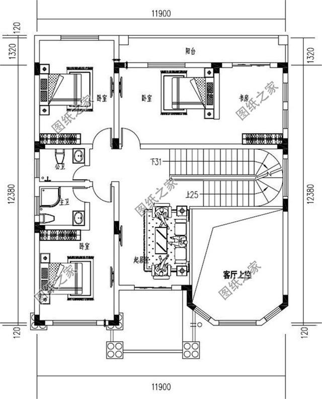 12x12米農村建房平面圖，戶型方正，住在里面那是非常的享受