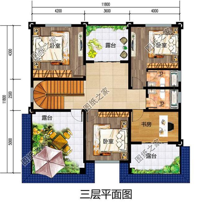 12x12米農村建房平面圖，戶型方正，住在里面那是非常的享受