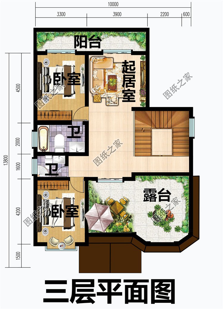 農村二層半帶露臺別墅圖片及設計圖