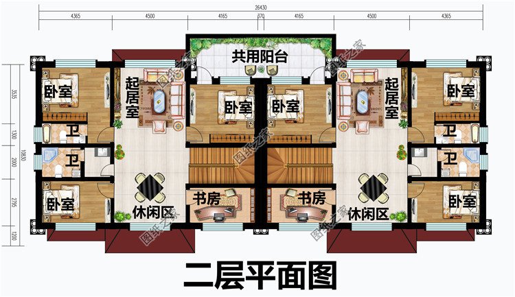 簡單大氣二層兄弟雙拼樓房設計圖