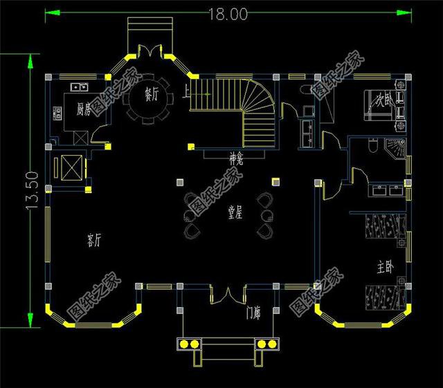 五開間三層樓房設(shè)計圖，大戶型別墅，超級氣派，含全套施工圖
