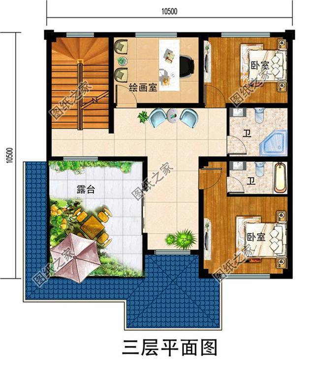 農村三層樓房戶型圖，落地窗加露臺，好多人都夸第三套建的好