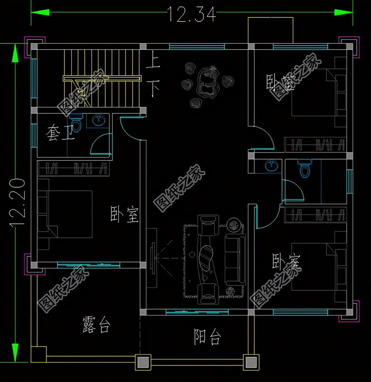 12米×12米建房設(shè)計圖，有露臺設(shè)計，農(nóng)村建房就蓋這樣的戶型