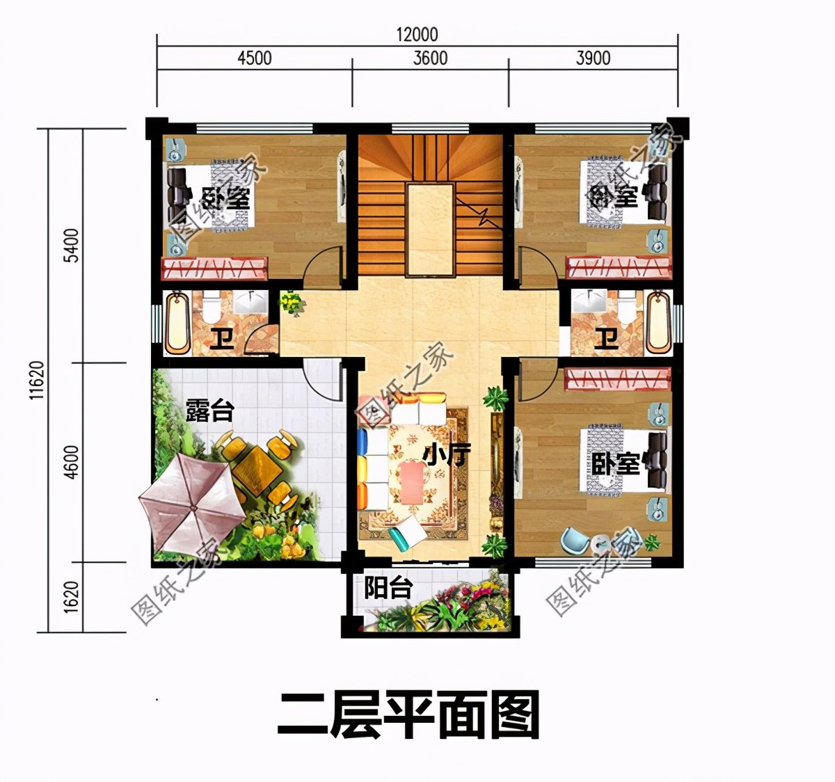12米×12米建房設(shè)計圖，有露臺設(shè)計，農(nóng)村建房就蓋這樣的戶型