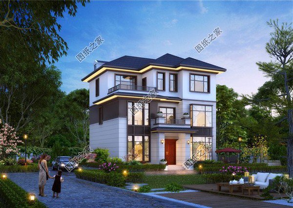 三層現(xiàn)代帶陽臺(tái)別墅圖，精致美觀，拿到圖紙立馬回去建！