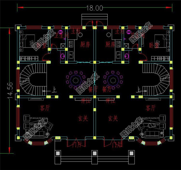 兩戶四間自建房設計圖，不怕家里面積小，雙拼別墅照樣建
