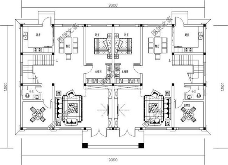 農(nóng)村兄弟雙拼戶(hù)型設(shè)計(jì)圖，適合兄弟一起建房，親戚看了都說(shuō)太漂亮