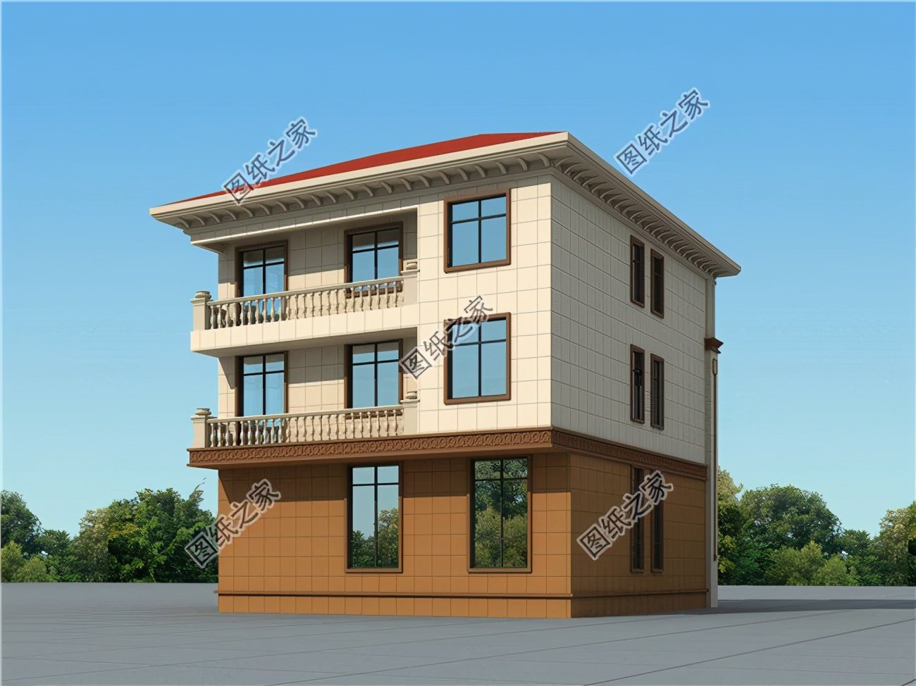 農村三層帶陽臺外觀圖，精致且大氣，回家享受慢生活吧！