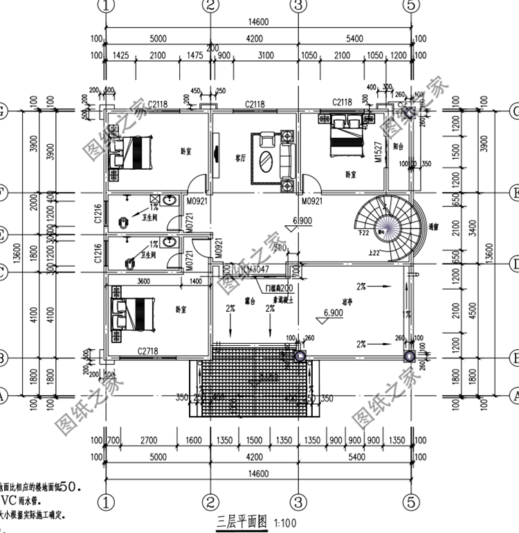 農村三層帶陽臺別墅設計圖，戶型通透采光好，不錯的建房選擇