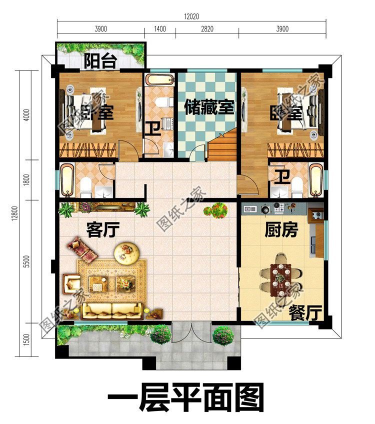 農村平屋頂二層別墅設計圖，適合農村建造的好戶型，方便晾曬