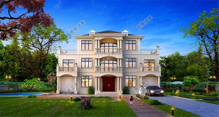 帶車庫三層別墅設(shè)計(jì)圖，有房有車才是硬道理，城里親戚看了羨慕