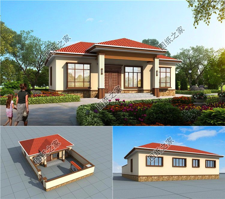 新款一層農村自建房設計圖，小房子也有大排場，建房還是一層好