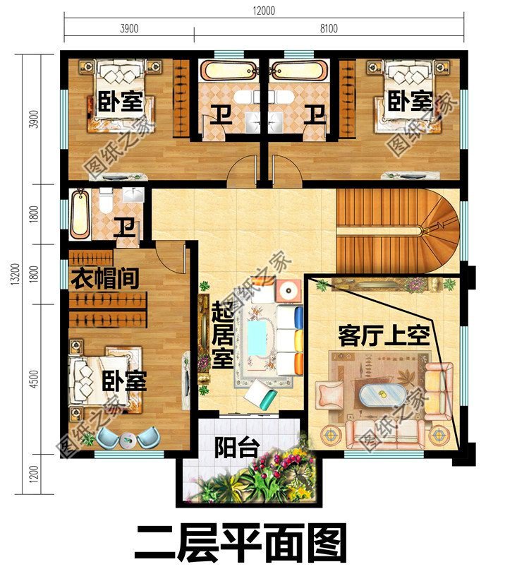 老家三層自建房效果圖，臥室還帶套衛設計，好看實用