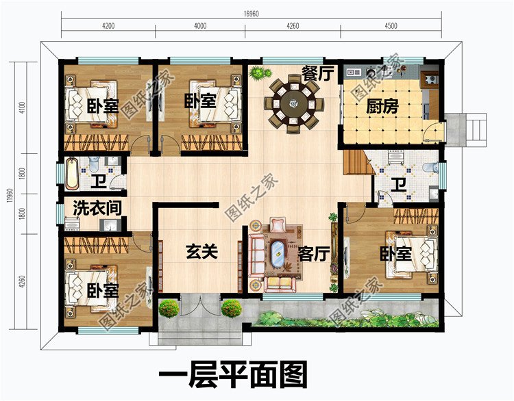 四開間一層半別墅設(shè)計圖