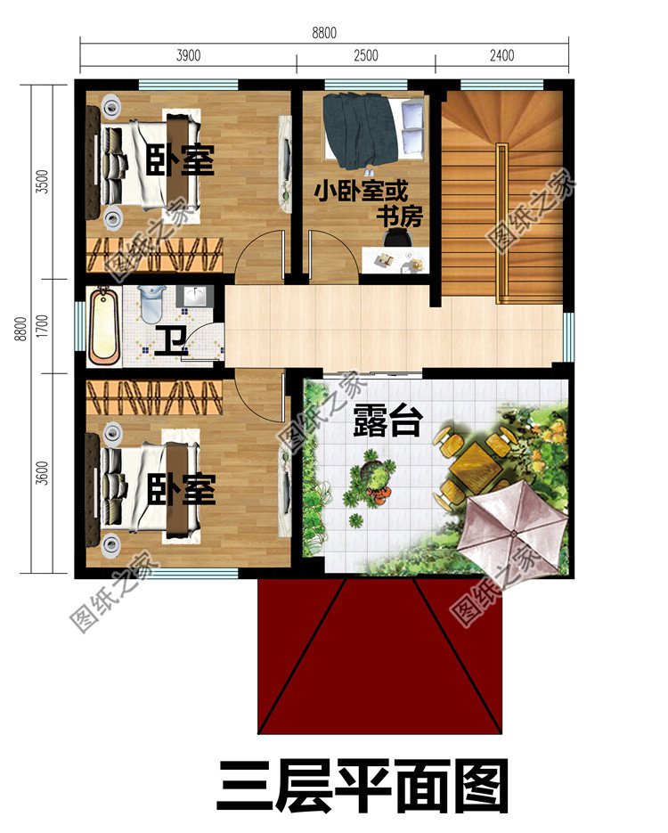 80平方米三層農村自建民房設計圖