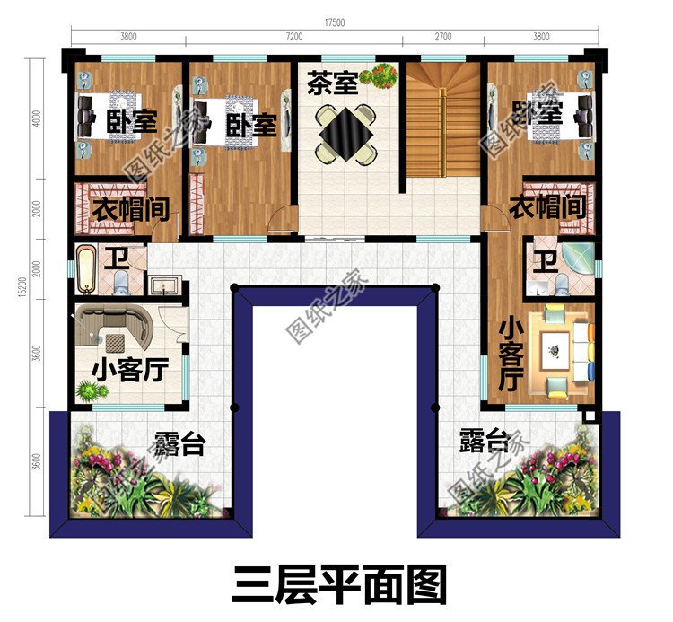 中式三層四合院別墅設計戶型圖