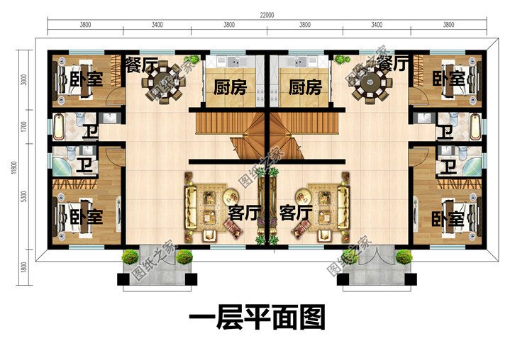 新農村二層雙拼小別墅設計圖