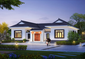 農(nóng)村一層中式三合院別墅設計圖紙,外觀漂亮極了