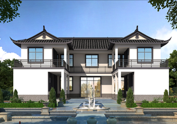 兩層中式三合院別墅設計圖紙，堂屋套臥全都有，蓋一棟面子十足