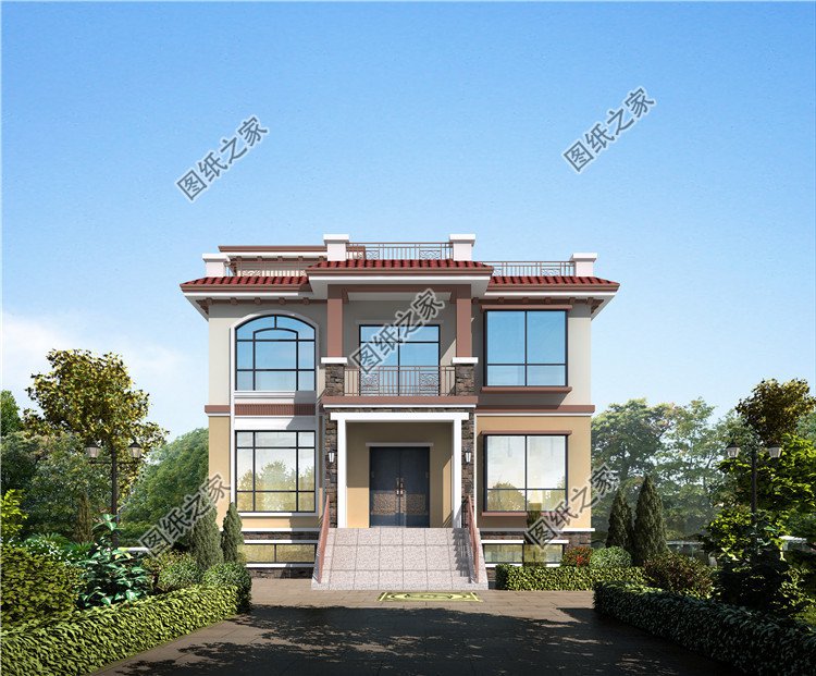 兩層平屋頂帶地下室別墅效果圖2