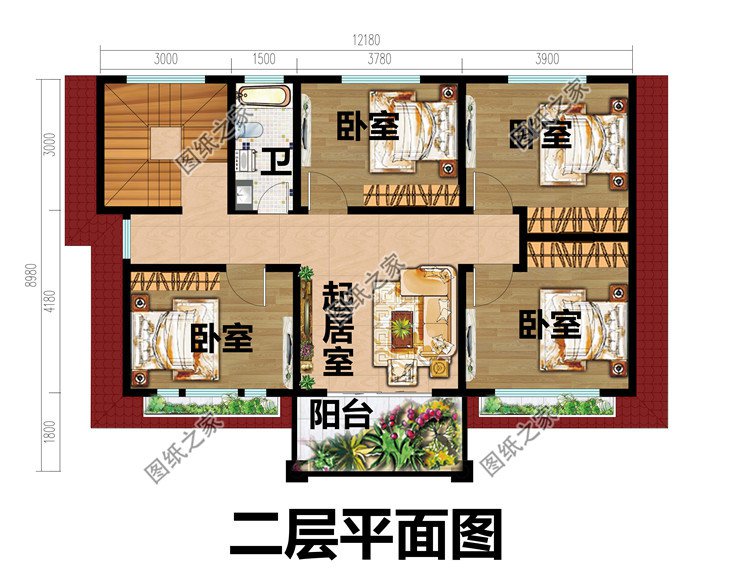 二層經典小別墅房屋設計圖二層平面圖