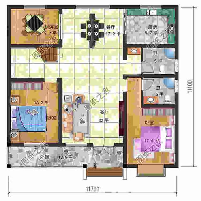 三套舒適又美觀的一層半自建別墅設計圖紙