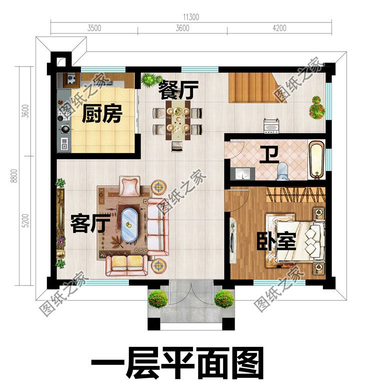 占地百平三層歐式別墅設計圖一層平面圖