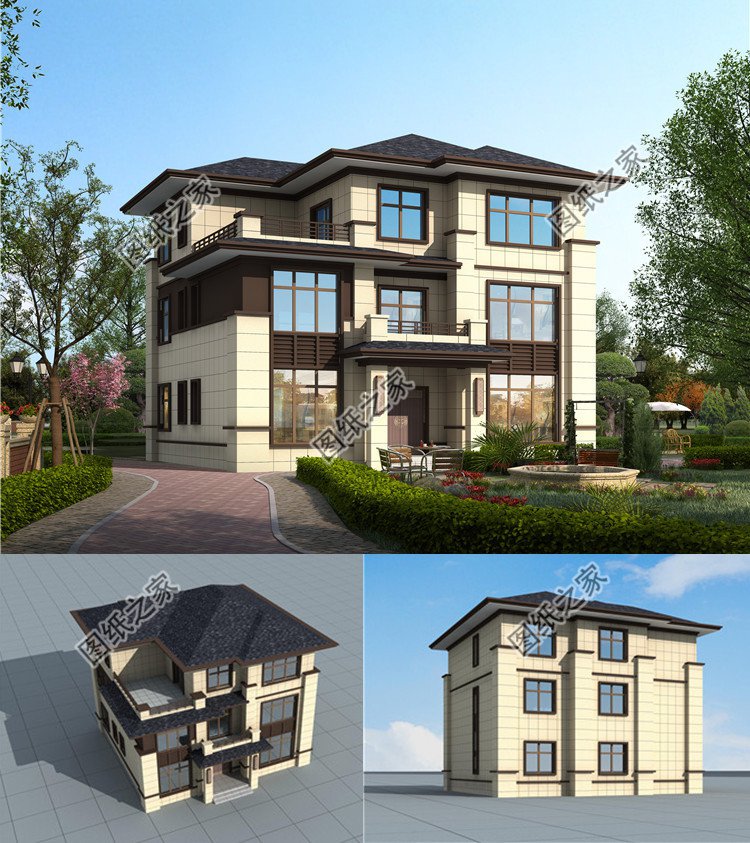 新農村中式風三層別墅效果圖