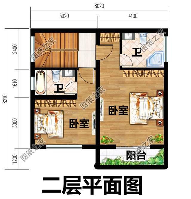 農村宅地基小，開間8米左右的二層房屋設計圖滿足你的條件