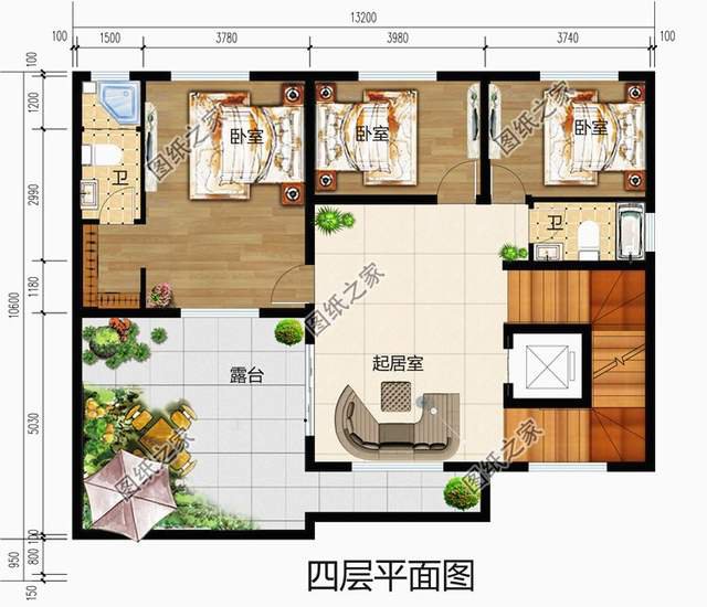 占地130平左右四層樓房設計圖，三代同堂都能住得過來